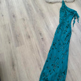 Ndyad One Shoulder Turquoise Long Formal Dresses Chiffon Beaded Prom Dresses Elegant Sheath Evening Gowns HZ1024
