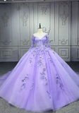 Ndyad Ball Gown Jewel Tulle Long Prom Dresses Applique Beading Purple Quinceanera Dresses Sweet 16 Dresses HZ1024