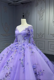 Ndyad Ball Gown Jewel Tulle Long Prom Dresses Applique Beading Purple Quinceanera Dresses Sweet 16 Dresses HZ1024