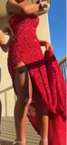 Ndyad Sweetheart Neck Sheath Long Prom Dresses with Slit Sequin Burgundy Evening Gowns HZ1024