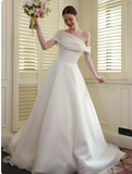 Ndyad Off-the-shoulder A-Line Wedding Dresses Chiffon White Bridal Gowns Simple Bridal Dresses HZ1024
