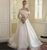 Ndyad Off-the-shoulder A-Line Wedding Dresses Chiffon White Bridal Gowns Simple Bridal Dresses HZ1024