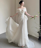 Ndyad Off-the-shoulder Mermaid Wedding Dresses Tulle White Bridal Gowns Simple Bridal Dresses HZ1024