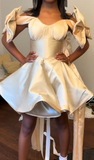 Evafashion A-Line Birthday Dresses Satin Sweetheart Neck Short Prom Dresses Off-White Homecoming Dresses HZ1024