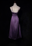 Ndyad Sheath Dark Purple Formal Dresses Spaghetti Straps Guest Dresses Satin Short Prom Dresses HZ1024