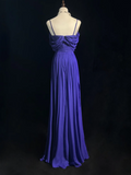 Ndyad Sheath Royal Blue Formal Dresses Spaghetti Straps Guest Dresses Chiffon Long Prom Dresses HZ1024