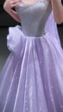 Ndyad Strapless A-Line Long Prom Dresses Tulle Purple Sweet 16 Dresses HZ1024