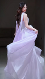 Ndyad Strapless A-Line Long Prom Dresses Tulle Purple Sweet 16 Dresses HZ1024