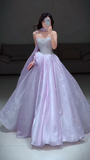 Ndyad Strapless A-Line Long Prom Dresses Tulle Purple Sweet 16 Dresses HZ1024