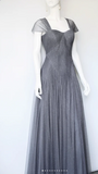 Ndyad Sweetheart Neck Sheath Long Prom Dresses Tulle Dark Gray Evening Gowns HZ1024