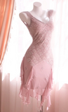 Ndyad V-neck Sheath Short Prom Dresses Chiffon Beaded Homecoming Dresses Dusty Pink Birthday Dresses HZ1024
