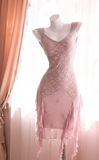 Ndyad V-neck Sheath Short Prom Dresses Chiffon Beaded Homecoming Dresses Dusty Pink Birthday Dresses HZ1024