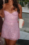 Ndyad Spaghetti Straps Sheath Short Sheath Prom Dresses Pink Birthday Dresses Tulle Rhinestone Sparkly Homecoming Dresses HZ1024