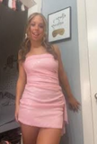 Ndyad Strapless Tight Short Prom Dresses Pink Birthday Dresses Sequins Sparkly Homecoming Dresses HZ1024