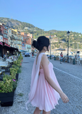 Ndyad Spaghetti Strap Sheath Short Prom Dresses Pink Birthday Dresses Pleated Homecoming Dresses HZ1024