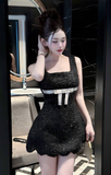 Ndyad Square Neck A-Line Short Prom Dresses Black Birthday Dresses Sequin Homecoming Dresses HZ1024