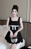 Ndyad Square Neck A-Line Short Prom Dresses Black Birthday Dresses Sequin Homecoming Dresses HZ1024
