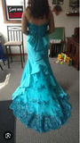 Ndyad Strapless Mermaid Long Prom Dresses Satin Blue Evening Gowns HZ1024