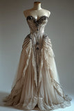 Ndyad Sweetheart Neck Ball Gown Tulle Long Prom Dresses Lace Beading Sweet 16 Dresses HZ1024