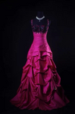 Ndyad Spaghetti Strap A-Line Long Prom Dresses Taffeta Fuchsia Quinceanera Dresses Sweet 16 Dresses HZ1024