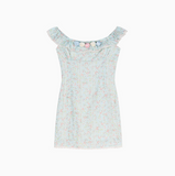 Evafashion tea break gentle floral small flying sleeve square neck dress HZ1024