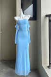 Ndyad Off-the-shoulder Bodycon Long Prom Dresses Chiffon Black Formal Dresses HZ1024