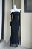 Ndyad Off-the-shoulder Bodycon Long Prom Dresses Chiffon Black Formal Dresses HZ1024