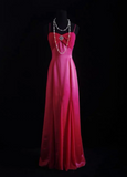 Ndyad Spaghetti Strap Sheath Long Prom Dresses Satin Hot Pink Long Formal Dresses HZ1024