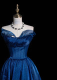 Ndyad Strapless A-Line Long Prom Dresses Polka Dot Tulle Blue Birthday Dresses HZ1024