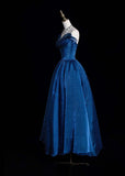 Ndyad Strapless A-Line Long Prom Dresses Polka Dot Tulle Blue Birthday Dresses HZ1024