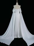 Ndyad Purple A-Line Off Shoulder Satin Long Prom Dress Formal Evening Dress HZ1024