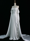 Ndyad Purple A-Line Off Shoulder Satin Long Prom Dress Formal Evening Dress HZ1024