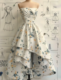 Ndyad Strapless A-Line Chiffon Floral Short Prom Dresses Elegant Birthday Dresses HZ1024