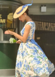 Ndyad Jewel A-Line Chiffon Floral Short Prom Dresses Elegant Blue Birthday Dresses with Short Sleeves HZ1024
