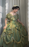 Ndyad V-neck A-Line Short Prom Dresses Lace Satin Birthday Dresses Green Lolita Dress HZ1024