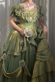 Ndyad V-neck A-Line Short Prom Dresses Lace Satin Birthday Dresses Green Lolita Dress HZ1024