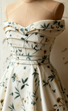 Ndyad Strapless A-Line Short Prom Dresses Floral Chiffon Guest Dresses Sleeveless Birthday Dresses HZ1024