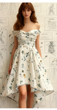 Ndyad Strapless A-Line Short Prom Dresses Floral Chiffon Guest Dresses Sleeveless Birthday Dresses HZ1024