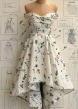 Ndyad Strapless A-Line Short Prom Dresses Floral Chiffon Guest Dresses Sleeveless Birthday Dresses HZ1024