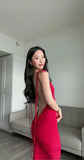 Ndyad Spaghetti Strap Bodycon Long Prom Dresses, Chiffon Burgundy Formal Dresses Backless New Year's Eve Dresses HZ1024