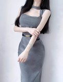 Ndyad style square neck grey dress HZ1024