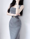 Ndyad style square neck grey dress HZ1024
