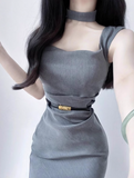Ndyad style square neck grey dress HZ1024