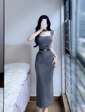 Ndyad style square neck grey dress HZ1024
