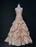 Ndyad Spaghetti Strap Ball Gown Long Prom Dresses Taffeta Blush Pink Quinceanera Dresses Sweet 16 Dress HZ1024
