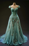 Ndyad Sweetheart A-Line Long Prom Dresses Green Quinceanera Dress HZ1024