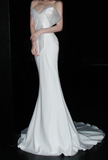 Ndyad Strapless Mermaid Long Wedding Dresses Chiffon Backless White Bridal Gowns HZ1024