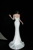 Ndyad Strapless Mermaid Long Wedding Dresses Chiffon Backless White Bridal Gowns HZ1024
