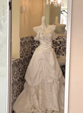 Ndyad Off-the-shoulder Ball Gown Taffeta Long Wedding Dresses Beaded White Bridal Gowns HZ1024