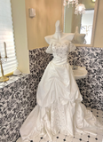 Ndyad Off-the-shoulder Ball Gown Taffeta Long Wedding Dresses Beaded White Bridal Gowns HZ1024